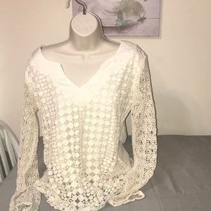 Women’s White Crochet V-Neck Blouse